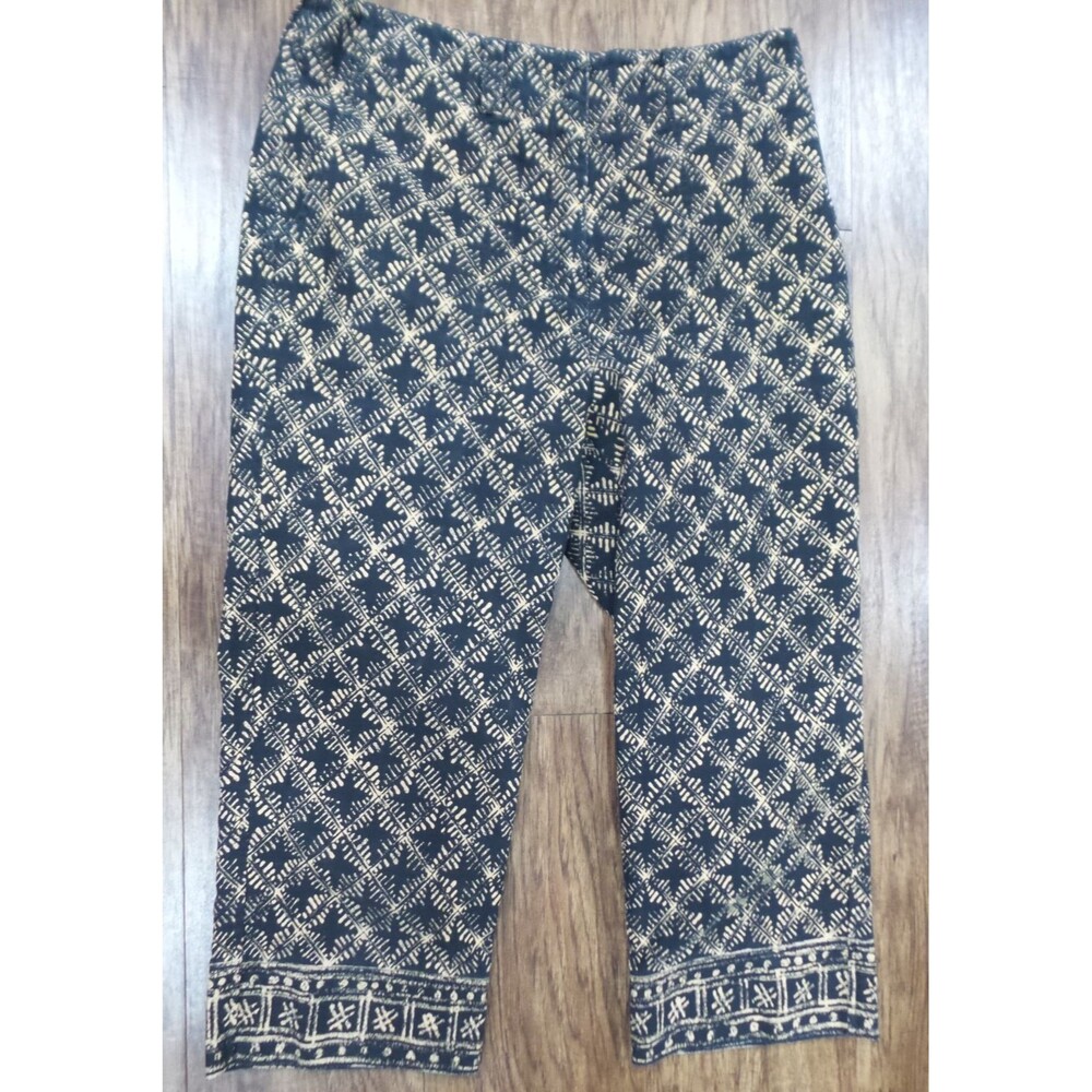 Ralph Lauren Sz 10 Black & Tan Abstract Print High Rise Capri Jeans Cropped